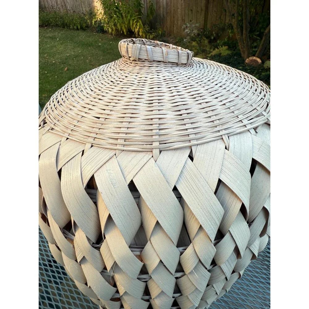 Large Vintage Woven Palm and Rattan Urn Shape Basket Vase